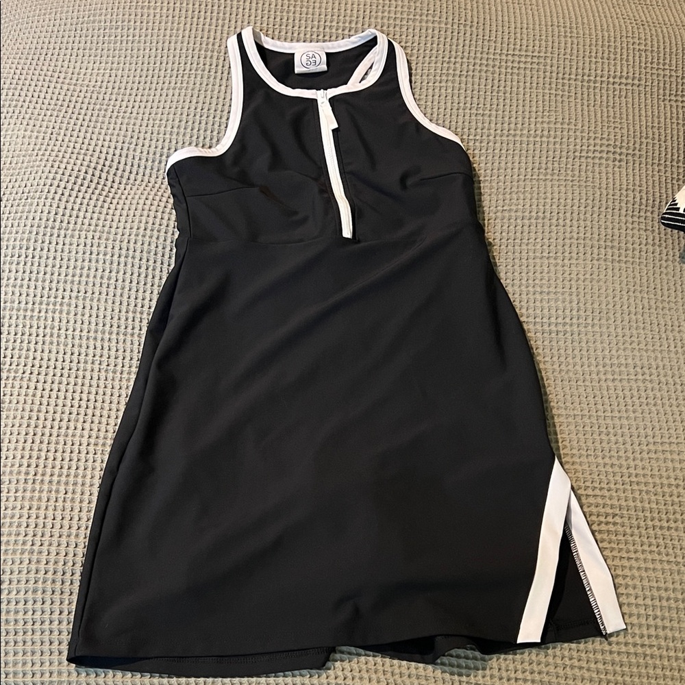 Sage Collective Black Tennis Dress with White Trim and Front Zip